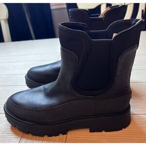 NWT Lucky brand ladies Chelsea waterproof black leather pull on ankle boots. 9.5